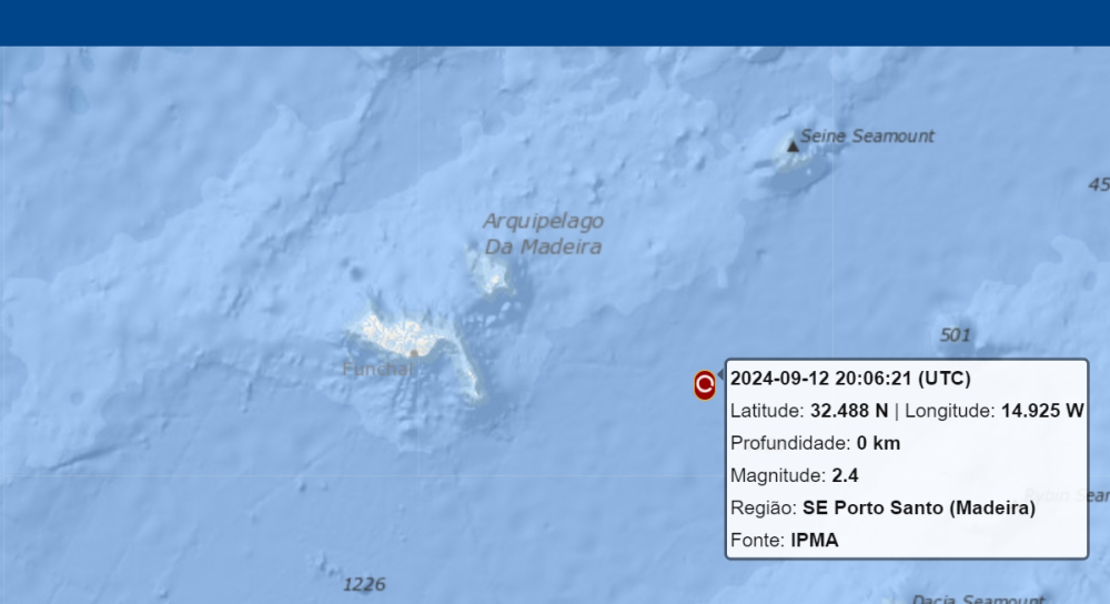 Sismo a sudeste do Porto Santo
