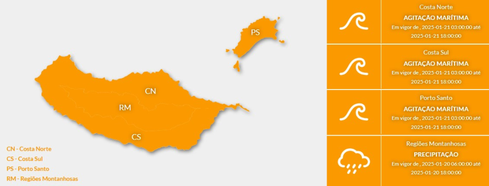 AVISOS LARANJA: Consulte o mapa da Proteção Civil