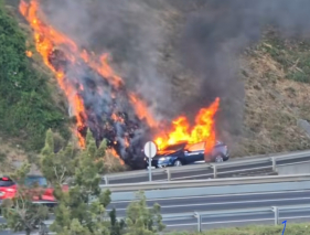 Carro a arder na Via R&aacute;pida (com v&iacute;deo)